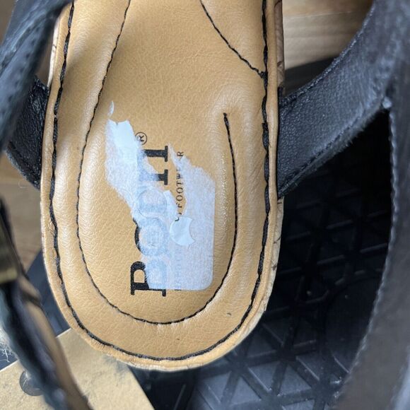 Born Womens Size 9M Lenore Leather Platform Wedge Sandal Black Shoes Open Toe - Picture 7 of 10